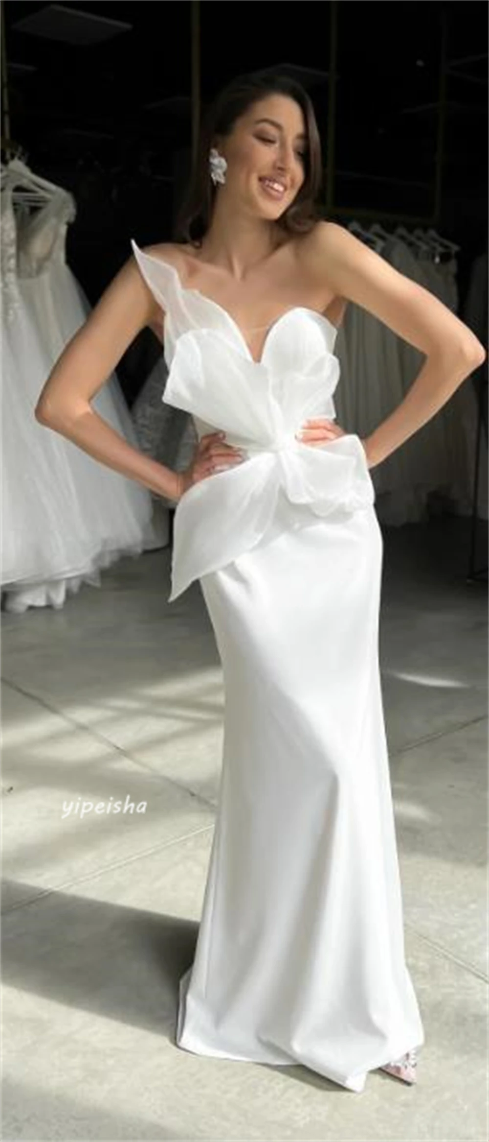 Jersey Draped Pleat Ruched Valentine\'s Day A-line Strapless Bespoke Occasion Gown Long Dresses