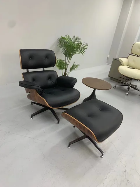 Eames recliner original chair sofa leather simple designer lounge walnut wood aluminium alloy living room rotating