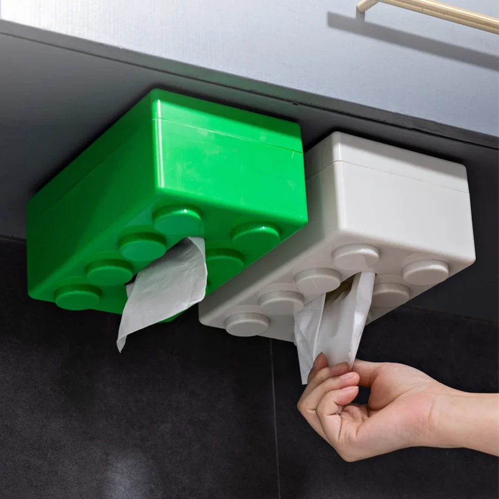 Building Blocks Tissue Box Creative Punch-free Wall-mounted Tissue Box Spring Paper Towel Holder Bathroom Waterproof Tissue Box 3