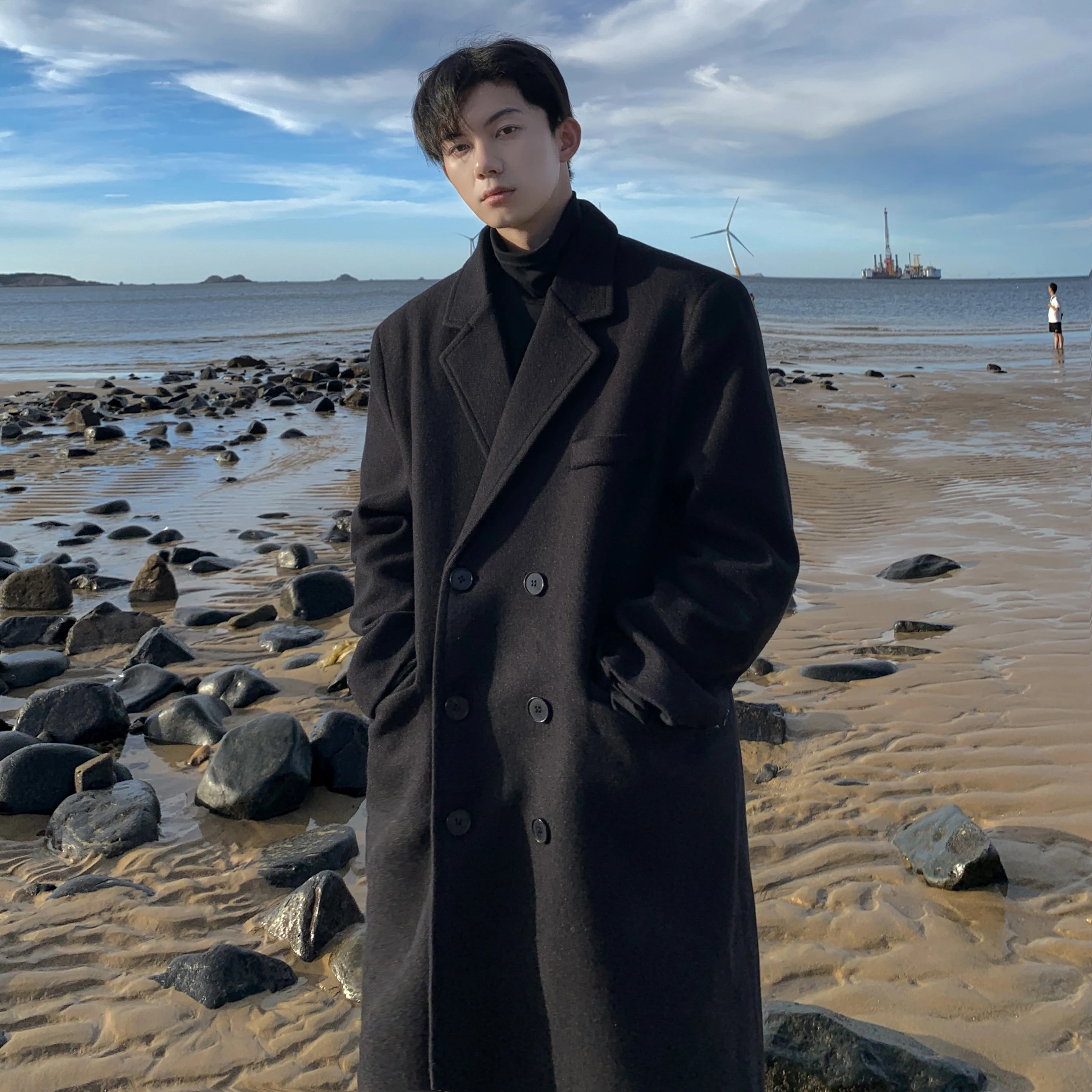 saferido British Style Trench Men Solid Double Breasted Oversize Long Coats Stylish Outwear Hombre Korean Style Streetwear BF Windbreaker