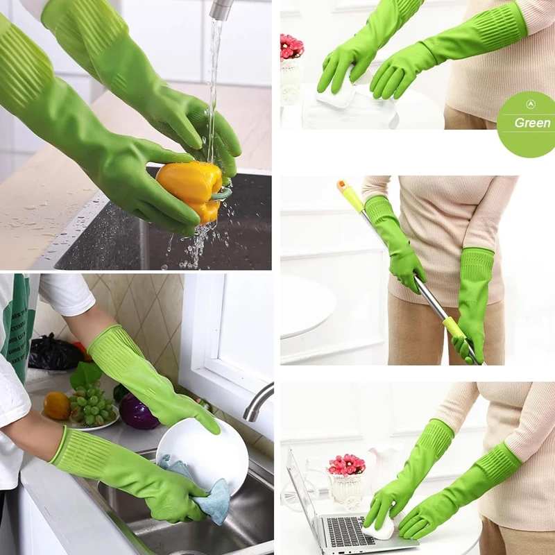 Household Dishwashing Cleaning Gloves Rubber Long Reusable Kitchen Housework Gloves Waterproof Dishes Cars Gardening 2PCS dishwashing gloves cleaning gloves