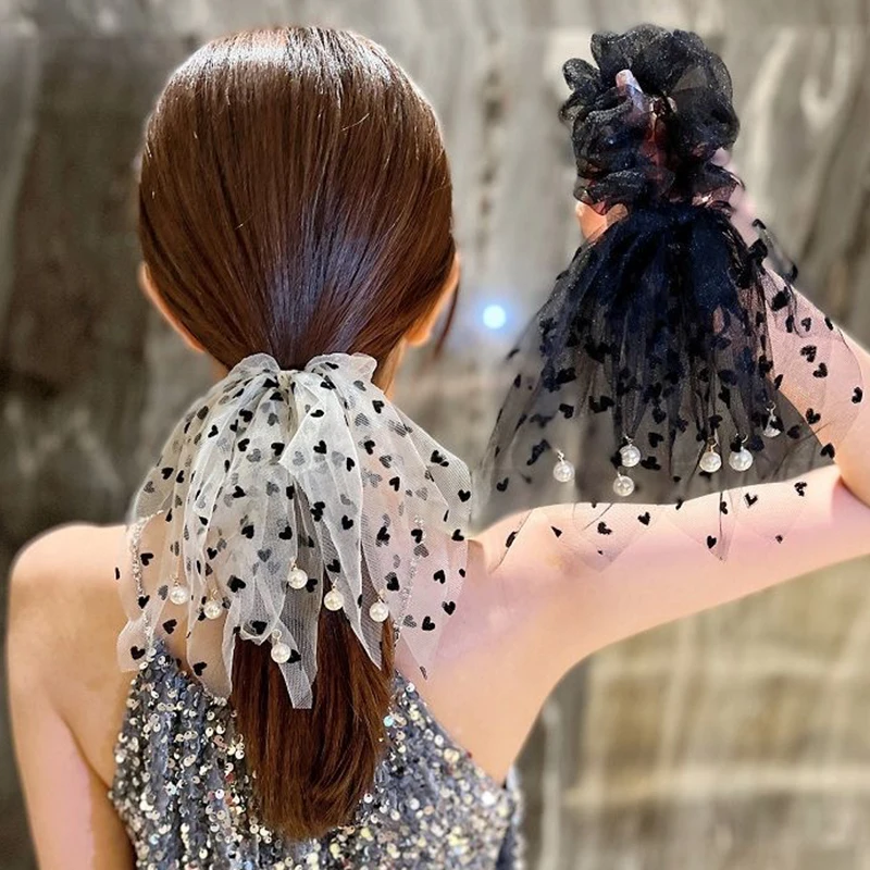 

Резинка для волос в горошек Женская, летняя эластичная лента с жемчужинами и бантом, аксессуар для волос