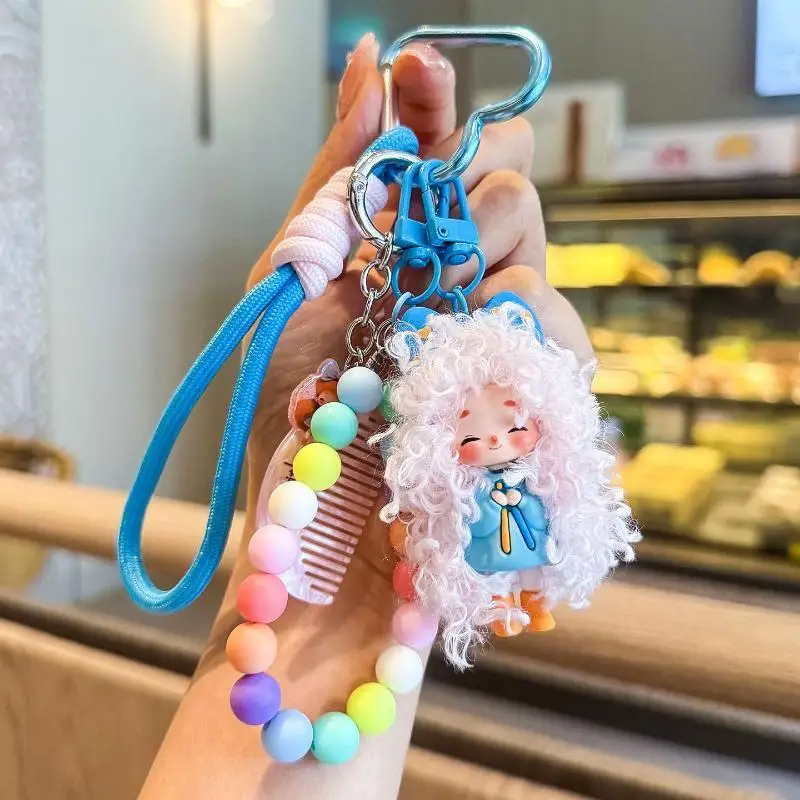Cartoon Flauschiges Haar Coole Mädchen Schlüsselanhänger - Milchtee-Serie Schlüsselanhänger Taschenaccessoires für trendige Mädchen als kreatives Geschenk