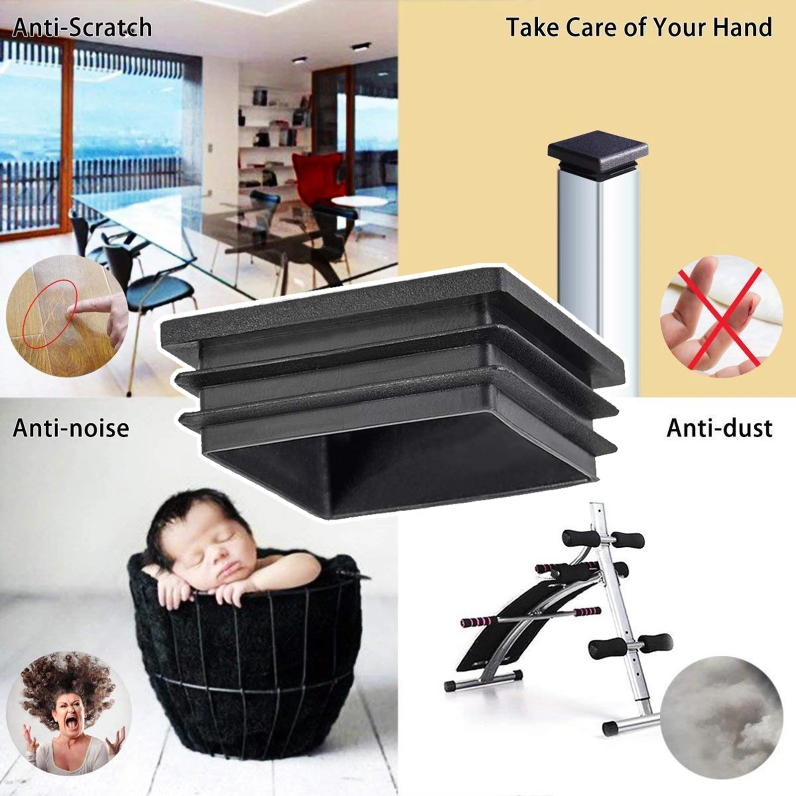 4Pcs 2"x2" Plastic Square Plugs Home Furniture Chair Feet Supplies Tube End Caps Table Feet Cover Scratch Floor Protector Pads