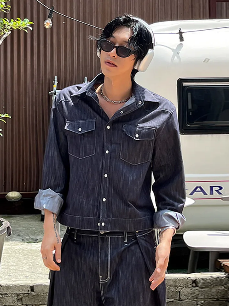SYUHGFA Men's Wear Long Sleeve Denim Coat Causal 2024 Spring Autumn Washed Straight Jeans Suit Korean Fashion Two Pieces Set