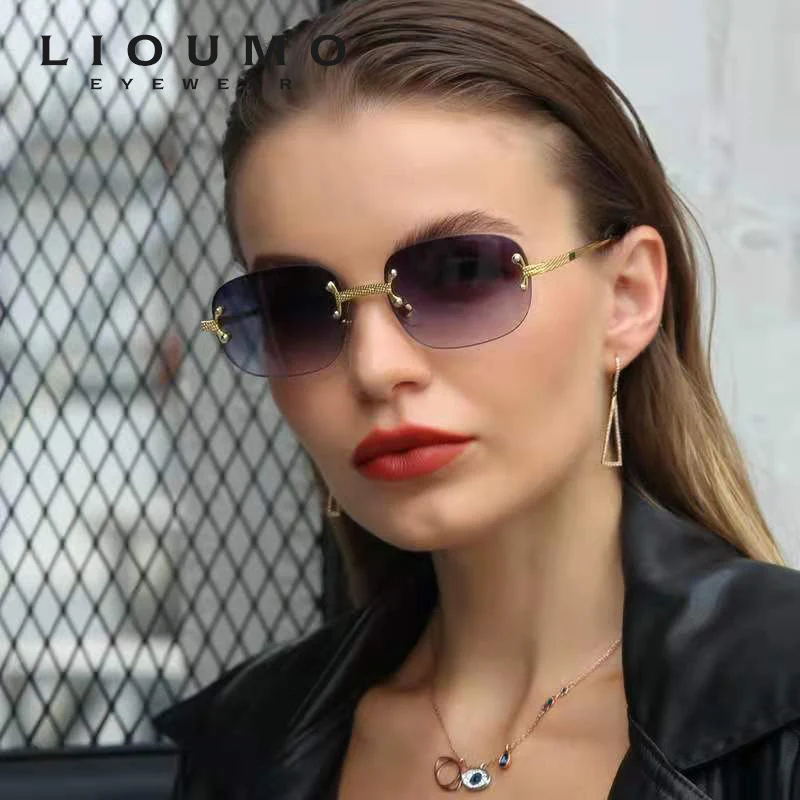 

2022 Square Sunglasses Women Brand Designer Fashion Rimless Gradient Sun Glasses Cutting Lens Ladies Frameless Eyeglasses UV400