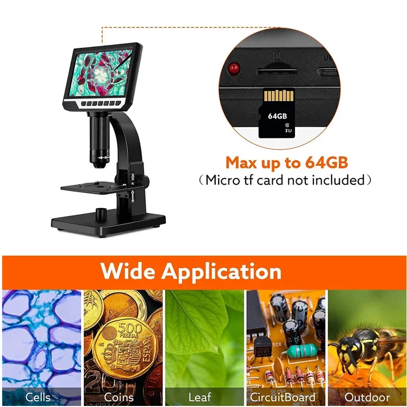 7인치 LCD 디지털 현미경 듀얼 렌즈 2000X 현미경 12MP HD 카메라 USB 전자 산업용 돋보기(코인 PCB 회로용)