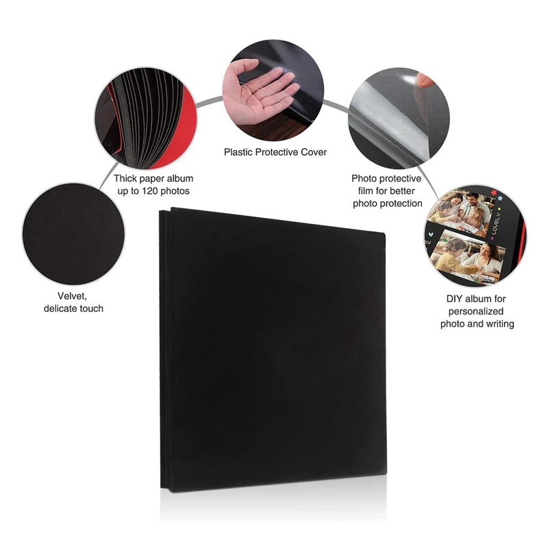 Photo Album Scrapbook Velvet Cover Thick Pages With Protective Film Save Images Permanently Memory Book Gift Choice
