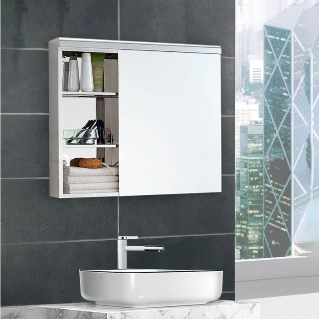 กระจกห้องน้ำสแตนเลสแบบติดผนัง กระจกแต่งหน้าอัจฉริยะสำหรับใช้ในบ้าน กระจกห้องน้ำแบบไร้กรอบ 1