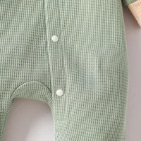 Baby Newborn Boys Spring/Autumn Long Sleeve With Button Green Solid Waffle Casual Jumpsuit 4