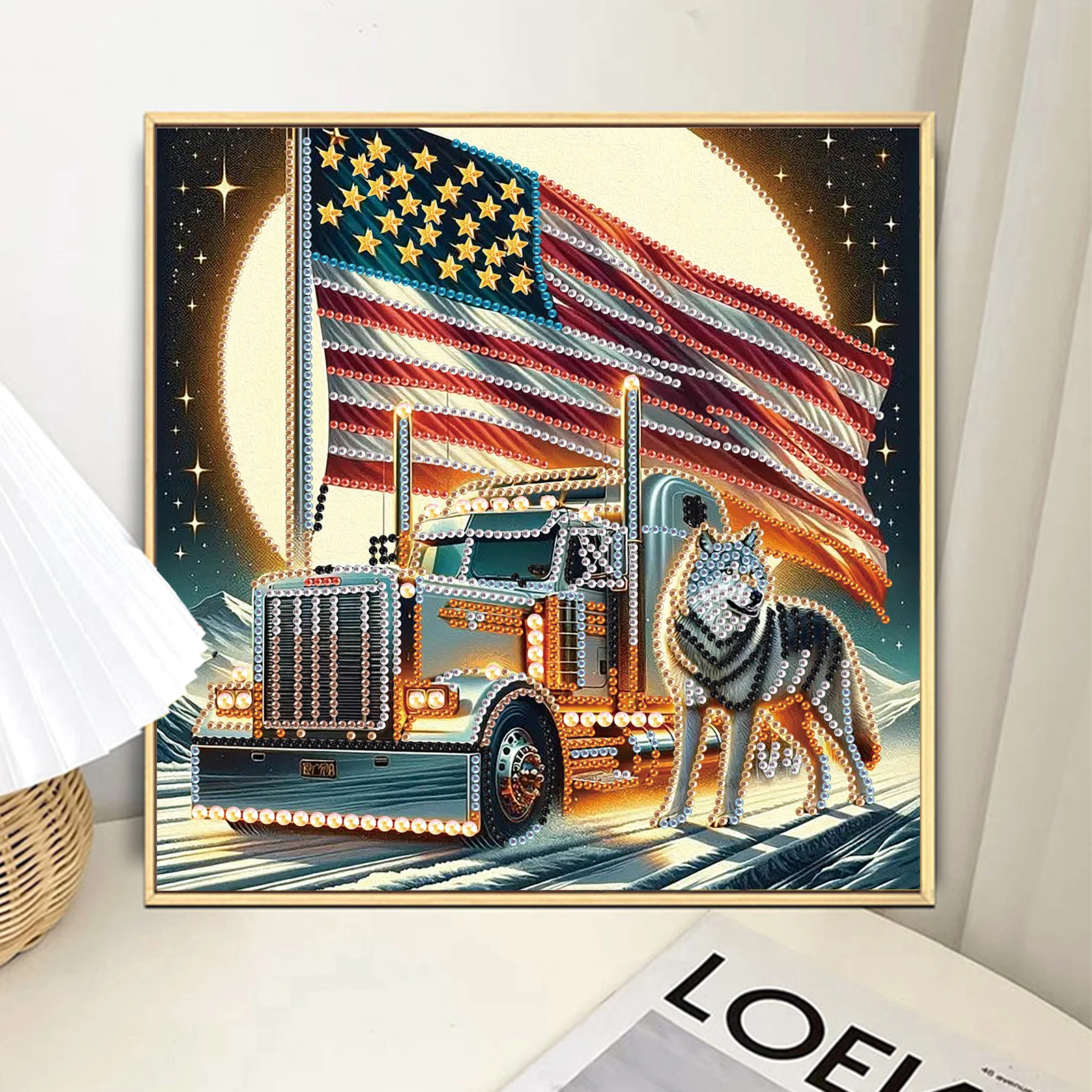 Special Shape Diamond Art Painting Kit for Adult and Beginner Truck and Wolf Diamond Art Painting for Home Wall Decoration Gift