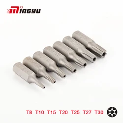 7pcs 25mm Torx Screwdriver Bits With Hole T8 T10 T15 T20 T25 T27 T30 1/4 Inch Hex Shank Electric Screw Driver Star Bit Set