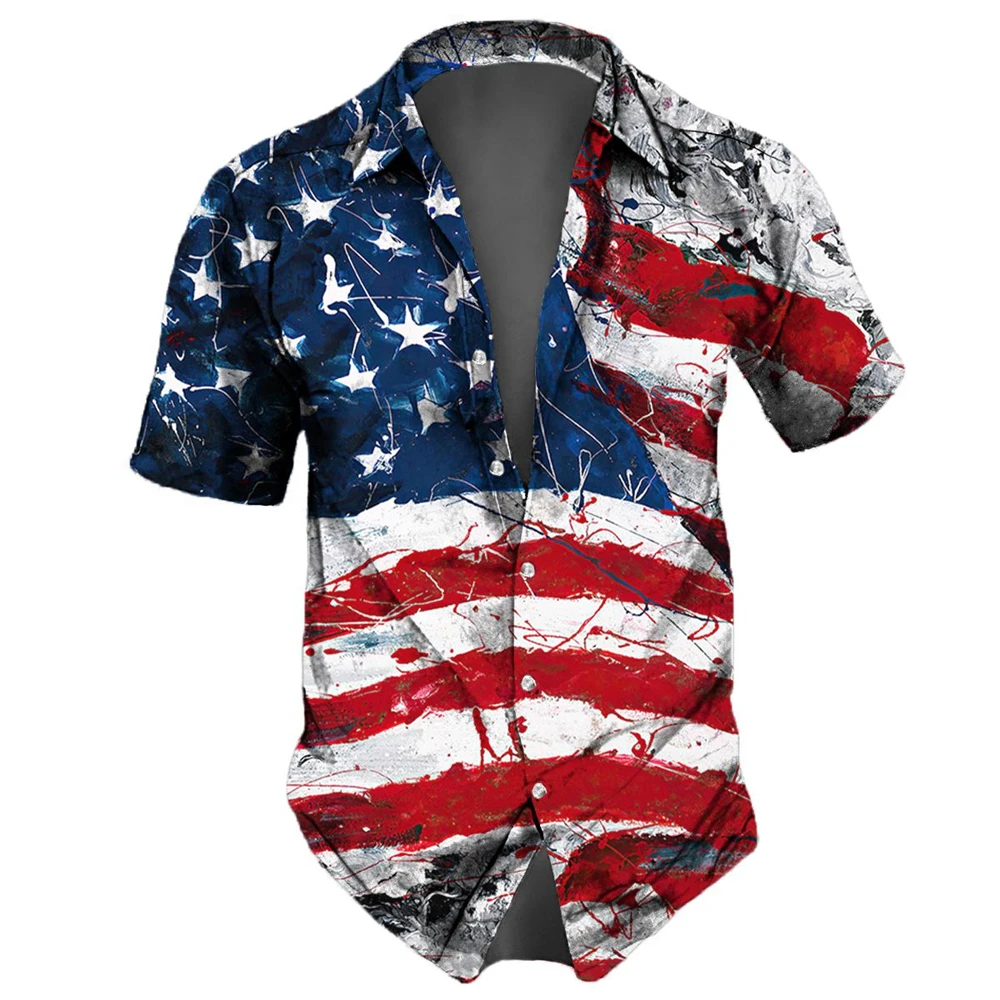 

Men Summer Short Sleeve Shirt American Flag 3d Printing Pattern Daily Street Casual Oversized Tops Males Tshirts Shirts Clothing