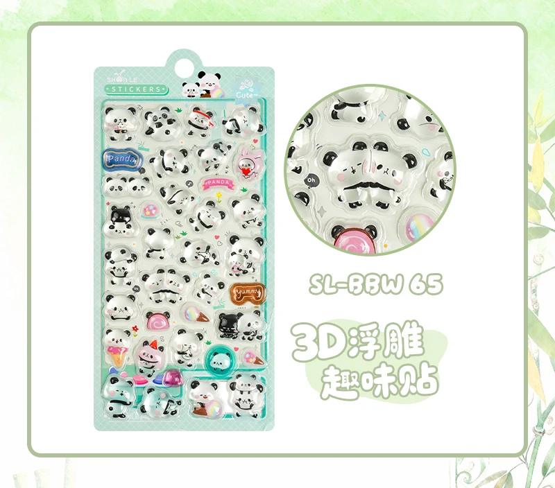 1 pc/4 pcs 3D Relief Stickers Cute Panda Cartoon Drop Journaling DIY Diary Stationery Sticker Decor School Supplies