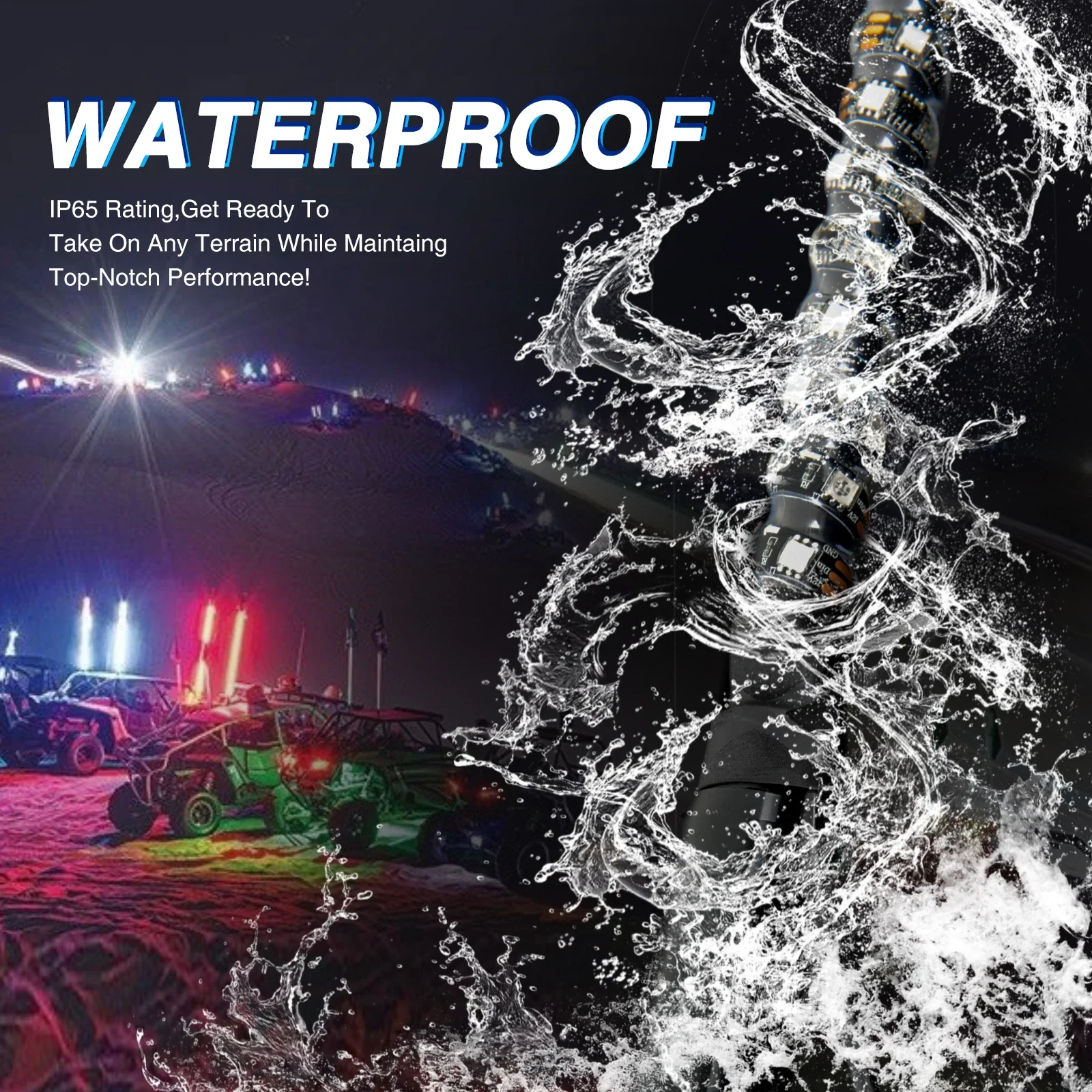 2PCS 1FT Fat Bluetooth Remote Control Colorful Spiral LED Whip Lights Lighted Antenna Whips for ATV Polaris RZR Flagpole Lamp