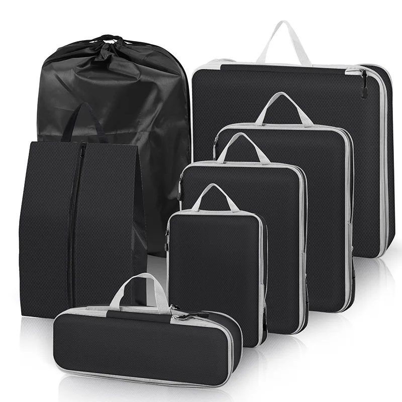 3-7PCS 압축 포장 큐브 여행 스토리지 주최자 신발 가방 메쉬 비주얼 수하물..