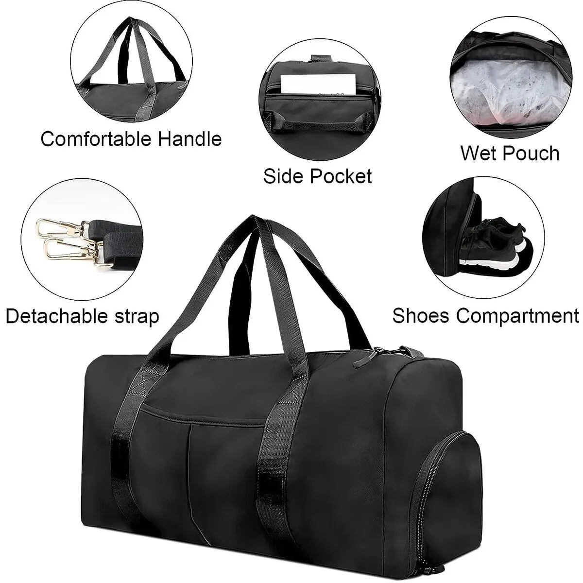 Sports Gym Bag Large Travel Duffel Bag Waterproof Weekender Overnight Tote Carry On Bag with Wet Pocket & Shoes Compartment
