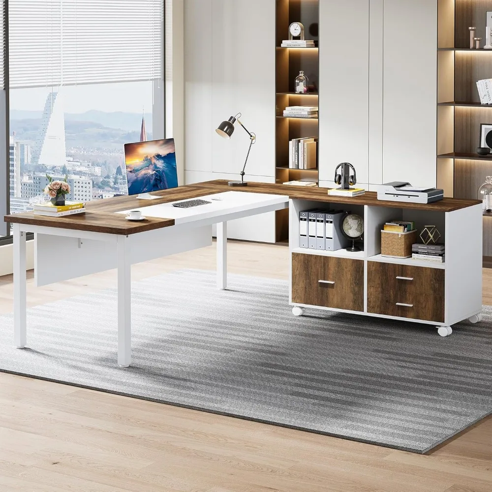Computer Desk L Shaped Drawer Cabinet 63" Executive Computer Desk lateral File Cabinet 2 Piece Home Office Furniture