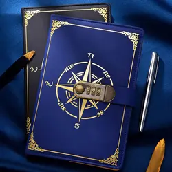Livre avec mot de passe A5 de 200 pages, carnet rétro et verrouillable, livre créatif avec main épaissie, carnet d'étudiant, papeterie, bloc notes, cadeau 