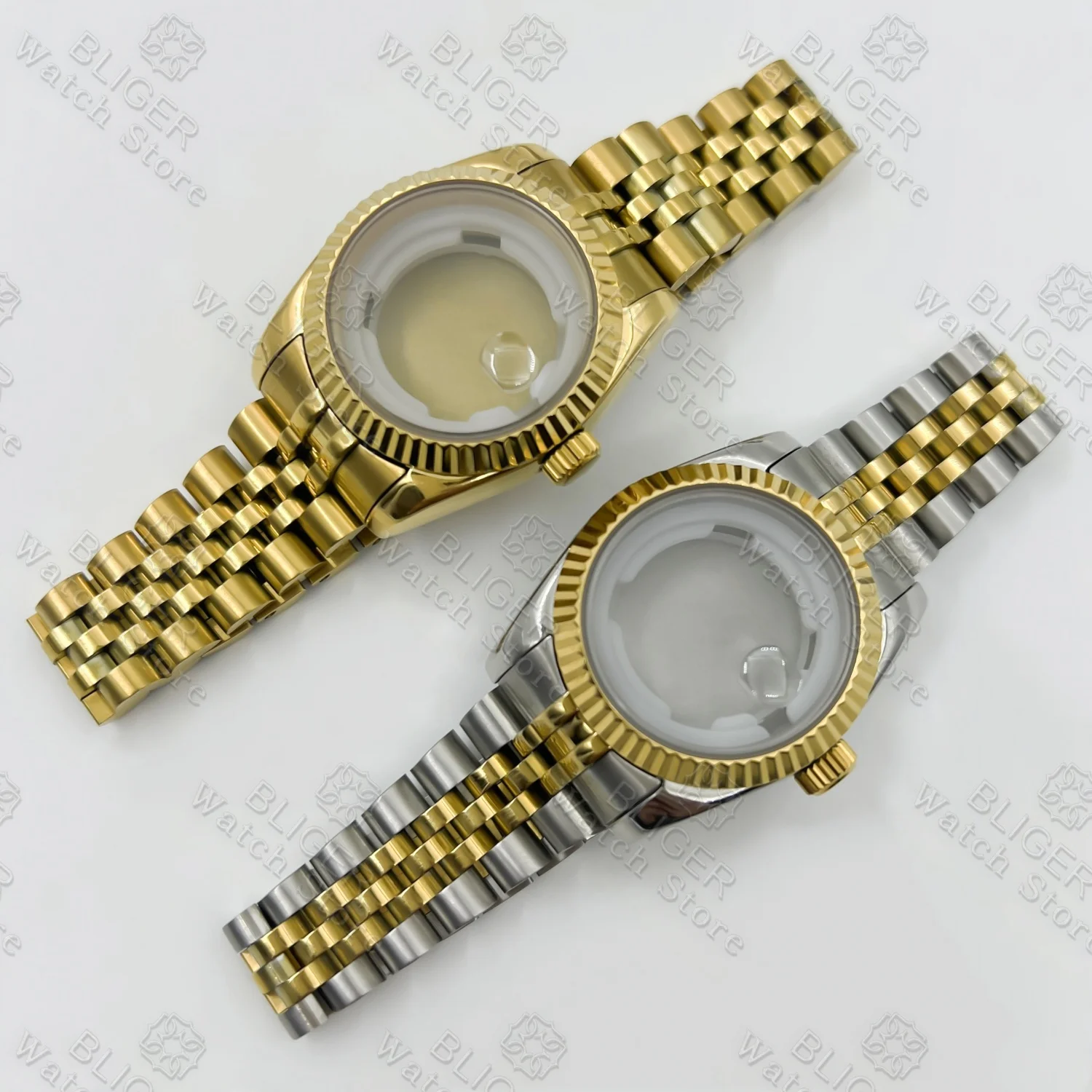 BLIGER 31mm NH05 NH06 Watch Case Fluted Curved Silver Gold Rose Gold Jubilee For Ladies Watch Date Sapphire Glass Waterproof