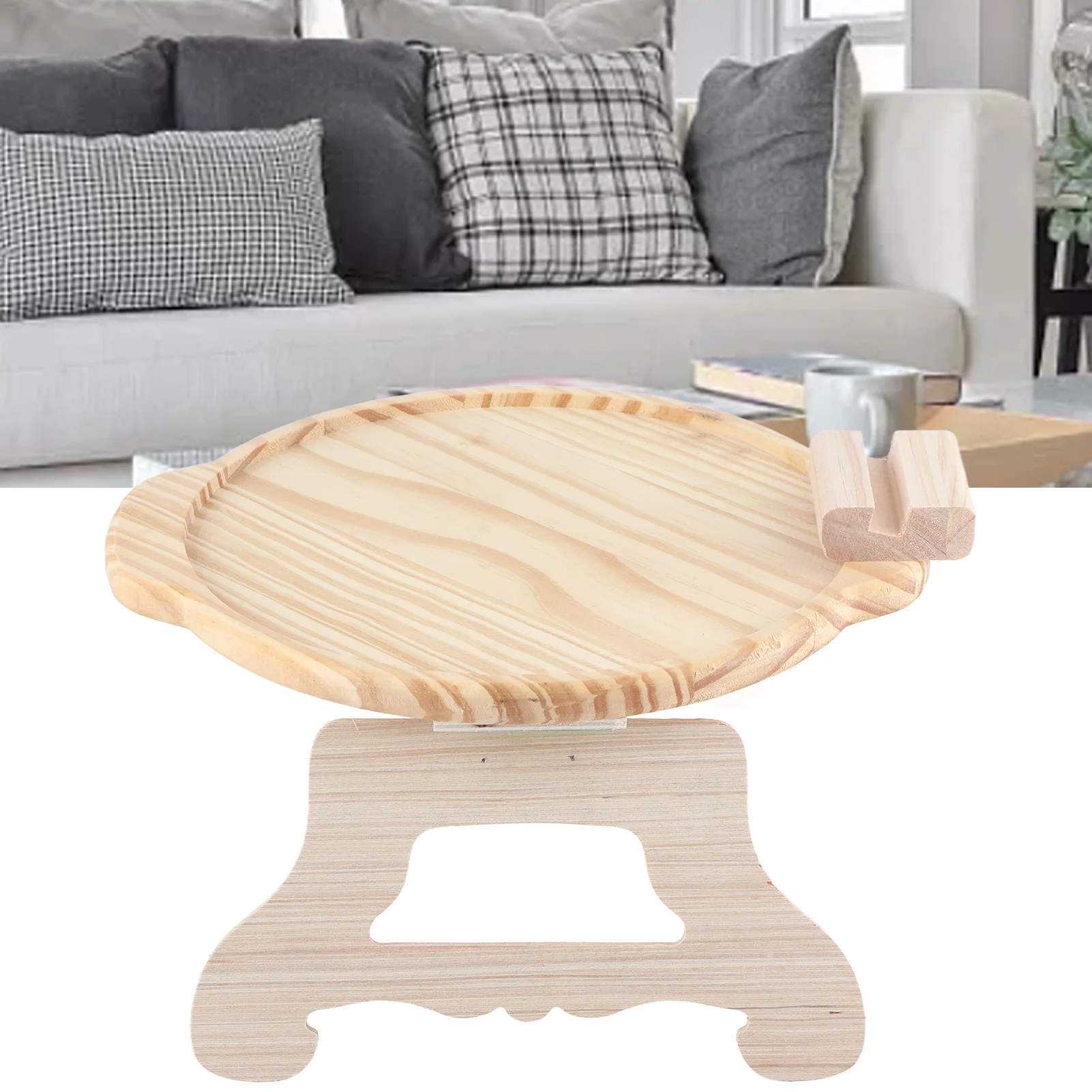Mesa con Clip para brazo de sofá, reposabrazos de madera plegable, mesa con bandeja con soporte para teléfono para sofás, sofá reclinable, bandeja para mesa con brazo