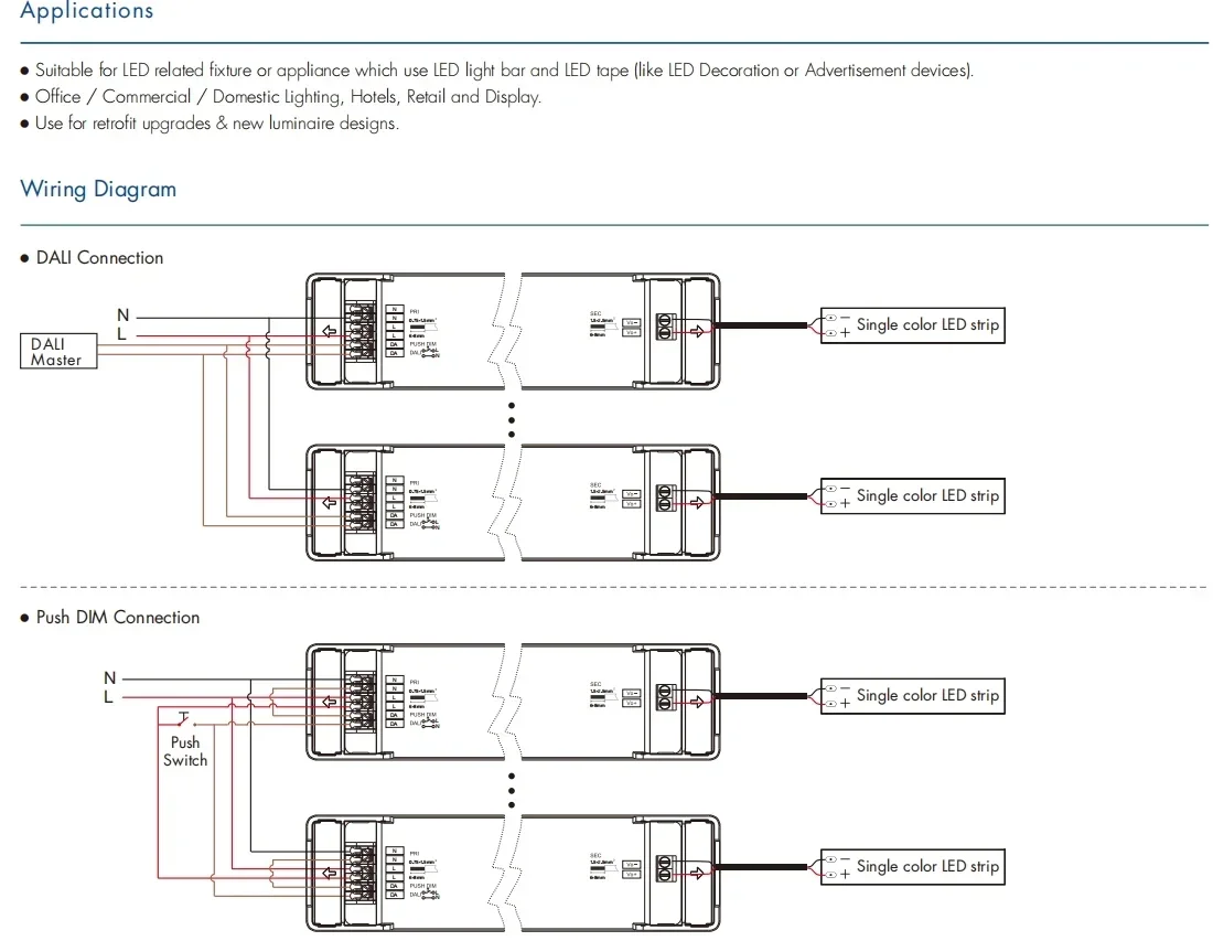 Description Picture 4 of itemNWE 150W DALI Constant Voltage LED Driver LPV-150DA-12/ LPV-150DA-24 12VDC/24VDC for Single Color Led Light Dimmer Power Supply