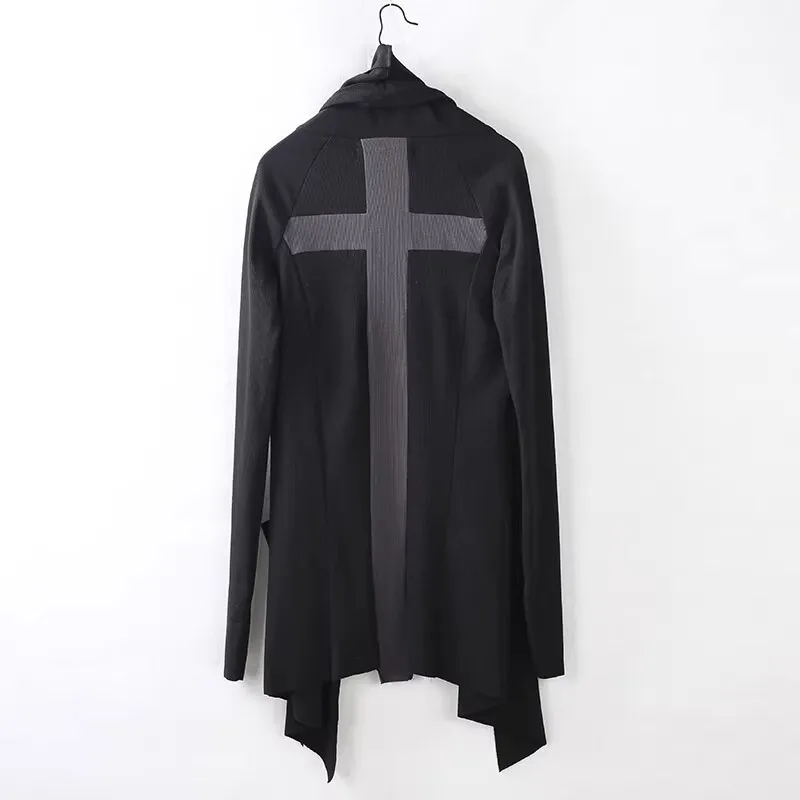 HKSH Spring Summer Dark Punk Knitted Trench Men Tide Over Knee Robe Chic Hooded Windbreaker Cotton Wizarding Cloak Gothic HK3850