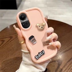 3D Bear Cute Cartoon Wavy Silicone Shockproof Soft Phone Case for Reno 8 Lite 5g (Baby Pink)