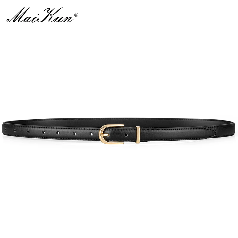 Maikun Skinny-Gürtel für Damen, Goldlegierung, Schnalle, Kunstledergürtel für Kleid