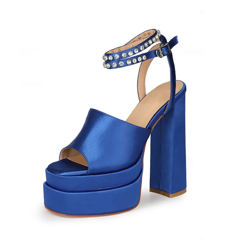 

2023 Summer New Fashion Ladies Sandals Peep Toe Platform Shoes Rhinestone Trim High Heels Exquisite Sewing Sexy Women's Sandals