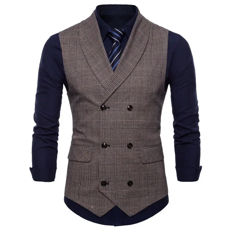 Men Blazer Vests Suits Coats Slim Fit Double Breasted Turn Down Collar Sleeveless Casual Regular Splice Autumn mens suit dress vests