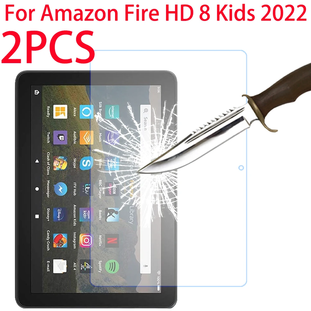 

2 упаковки 9H Закаленное стекло протектор экрана для Amazon Fire HD 8 Дети 2022 8,0 дюймов Закаленное стекло Защитная пленка
