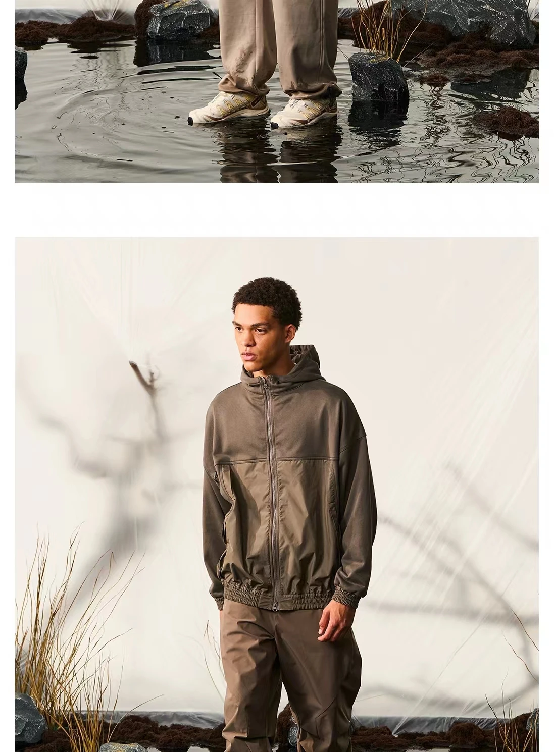 Halcyon 23aw Mountain outdoor cotton hoodie splice material colour cargo pockets d ring gorpcore