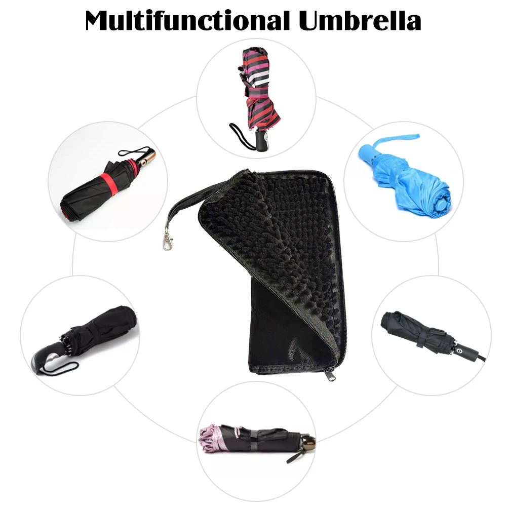 Black Umbrella Cover Portable Umbrella Storage Bag Absorbent Inner Versatile with Zipper&Handle for Commute Work School Business