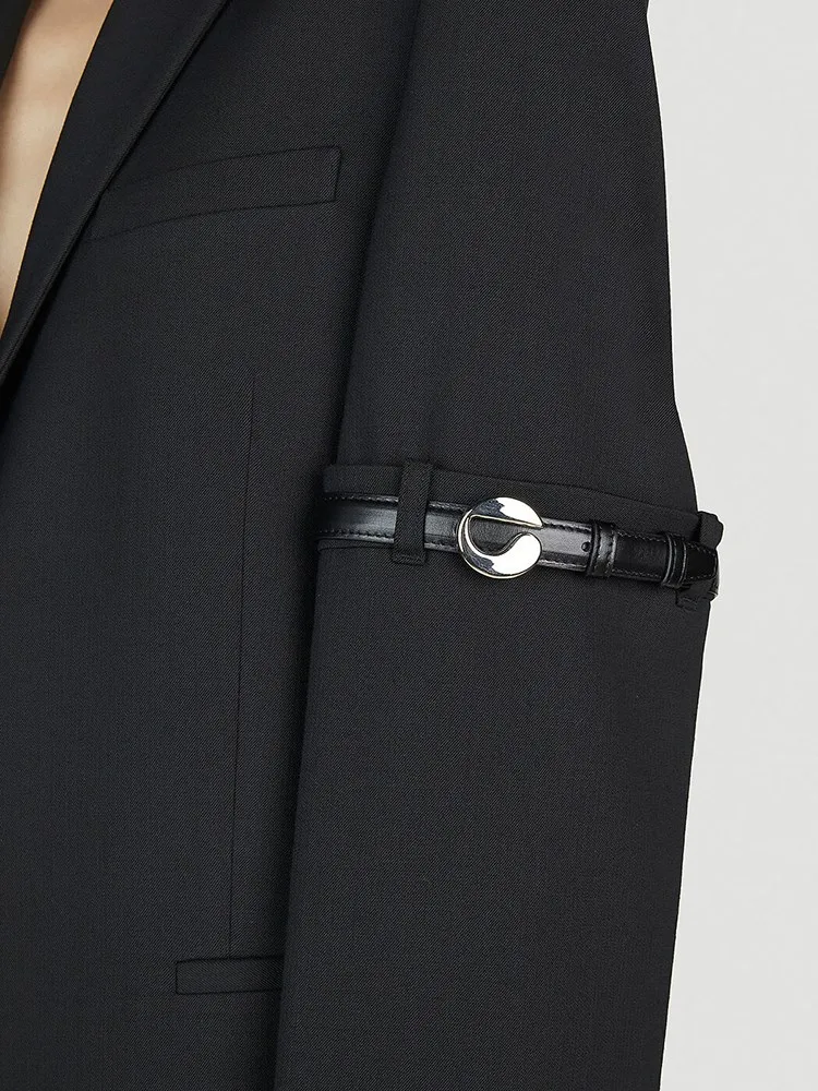 TWOTWINSTYLE Solid Patchwork Belt Chic Blazer For Women Notched Collar Long Sleeve Spliced Pocket Temperament Blazers Female New