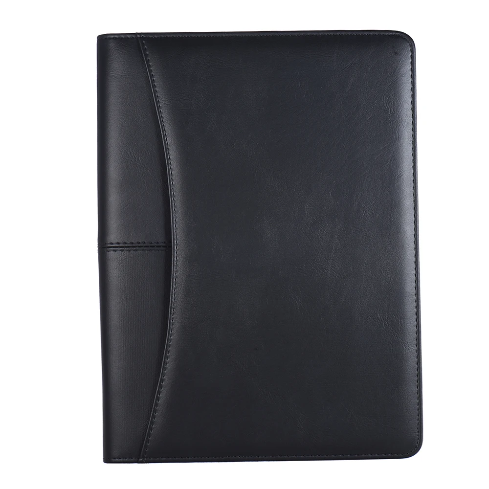 Multifunctional Professional Business Portfolio Padfolio Folder Document Case Organizer A4 PU Leather Zippered Closure with Pad