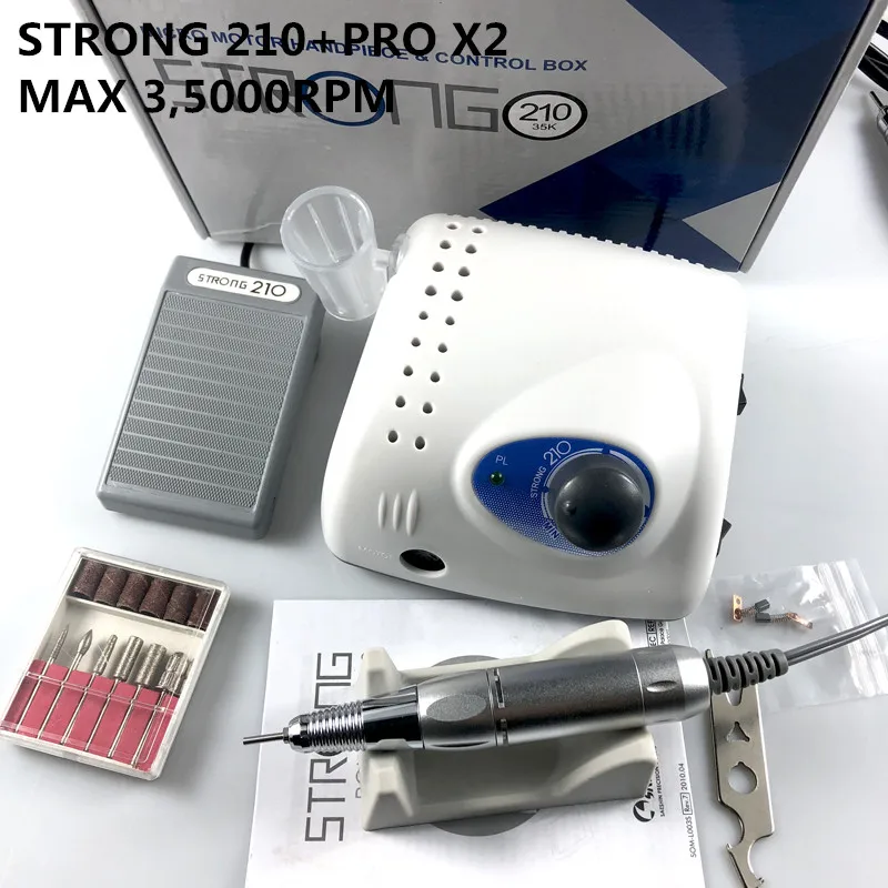 65W 35000RPM 전기 네일 드릴 머신 강력한 210 모델 프로 X2 핸드 피스 매니큐어 페디큐어 네일 파일 비트 네일 아트 장비, 전기드릴 머신 전동드릴