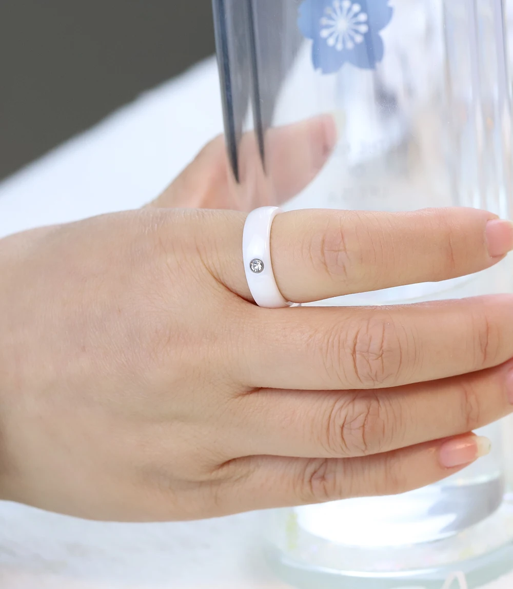 Fashion Men Women Black White Colorful Ring Ceramic Ring For Women With Big Crystal Wedding Band Width 6mm Size 6-10 Gift crystal rings fashion rings wedding rings fashion ring finger rings