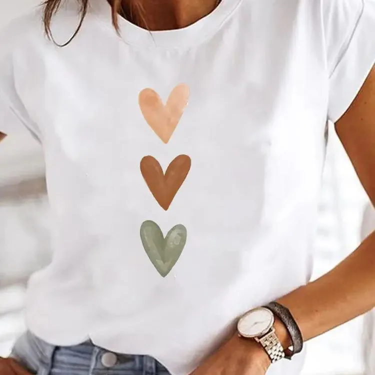 Graphic T-shirt Trendy Love Heart Print Women Summer T Shirt Girl O Neck Funny Y2K Tops Tee Female 90s Casual Clothing