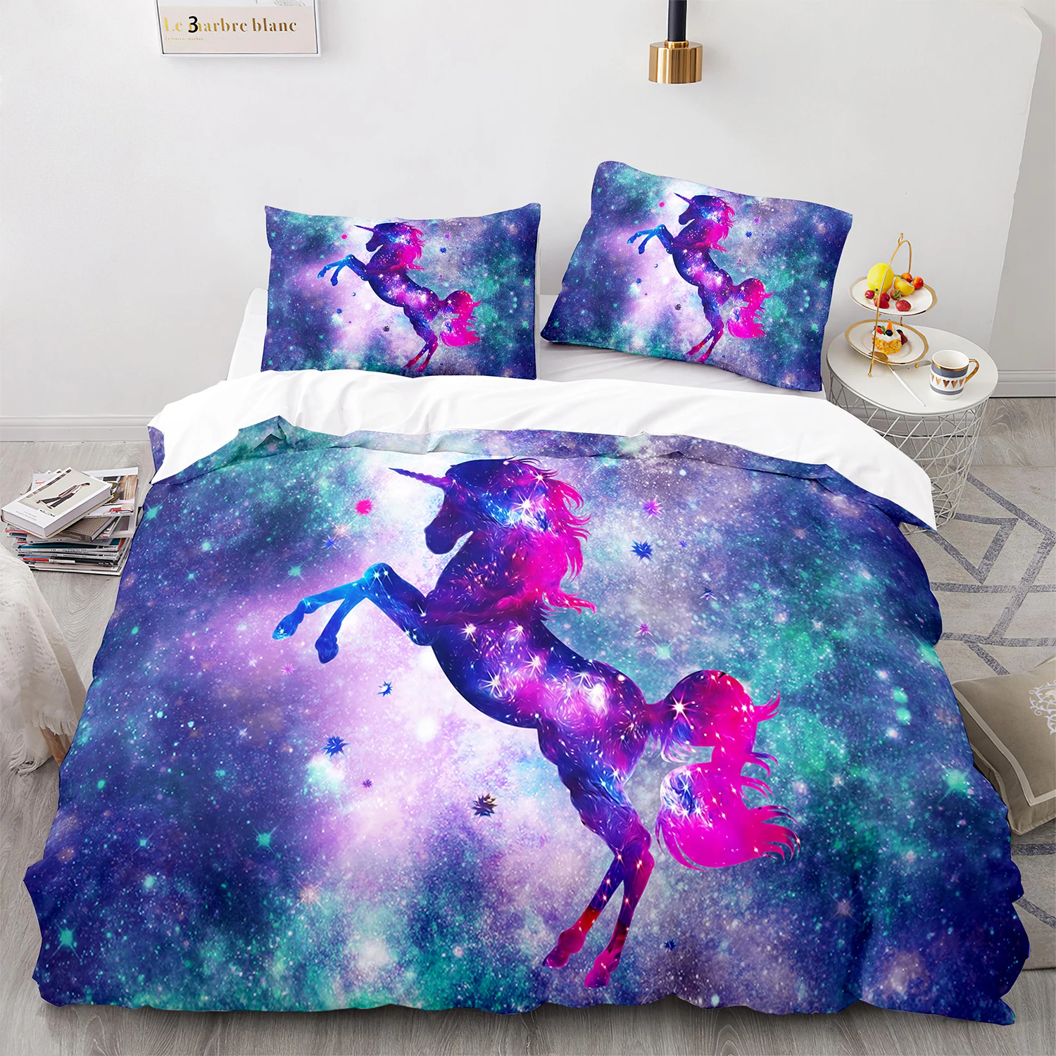 Unicorn Duvet Cover King Queen Size Fairy Tale Magic Animals Bedding