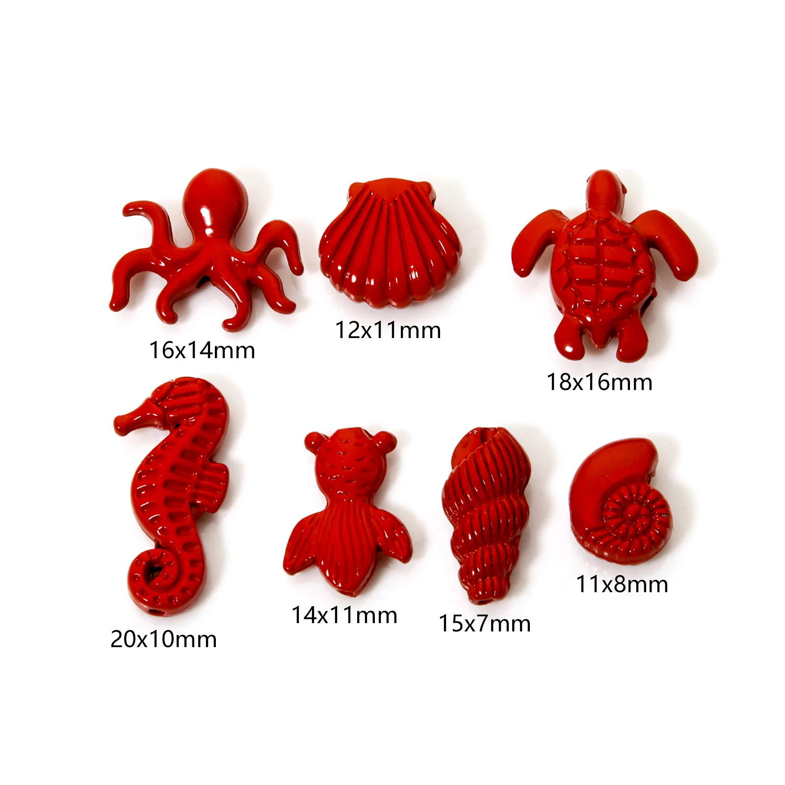 10 Stück Zinklegierung Ozean Schmuck Spacer Charms Rote Muschel Seepferdchen Muschel Emaille Anhänger für DIY Halskette Schmuckherstellung – Detail 1
