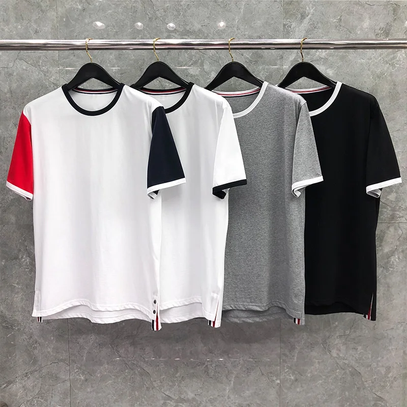 

TB THOM Summer T-Shirts Fashion Custom Patchwork Short-Sleeved Ladies Top Women Pure Cotton O-Neck Casual Men Tees