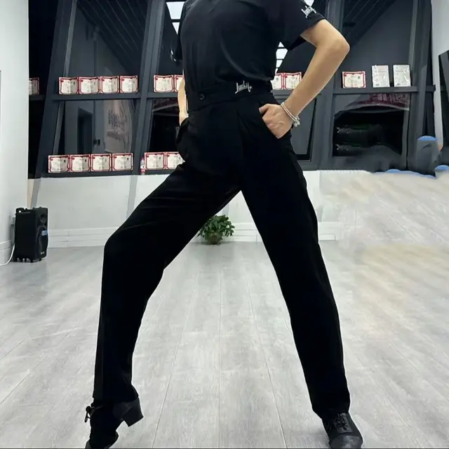 Men's Latin Dance Pants - Salsa, Tango, Ballroom Practice & Competition Trousers, Straight Leg