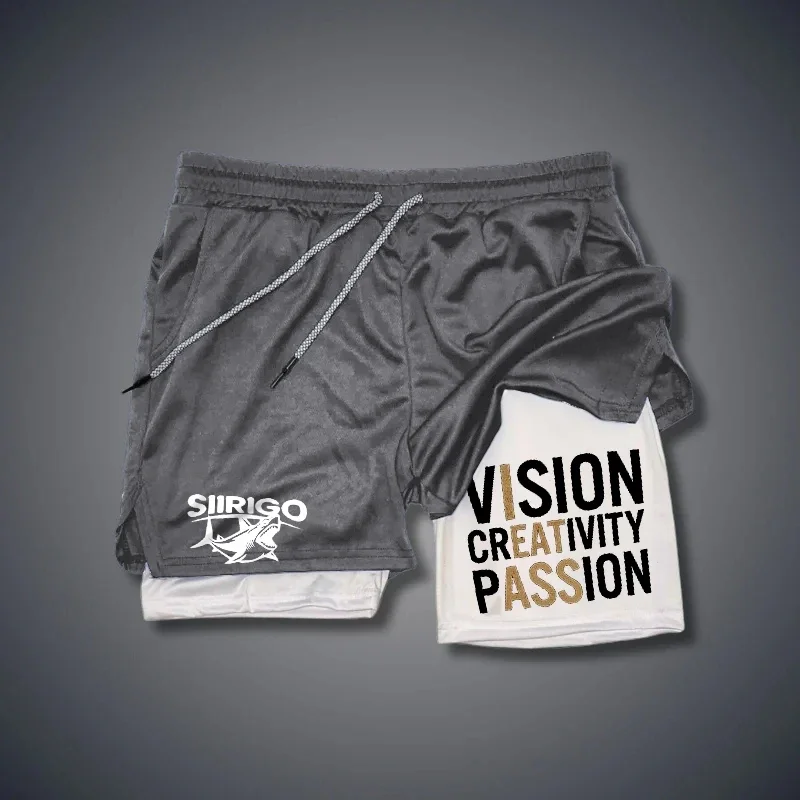 Men's Fitness Shorts With Double-Layer 2-In-1 Quick Drying Printed Fitness Outdoor Leisure Training Sports Shorts 4