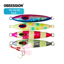 

OBSESSION Fishbone 4pcs 100g 120g 150g Slow Sinking Jigging Lure Artificial Saltwater Fishing Lure With Sharp Squid Four Hooks