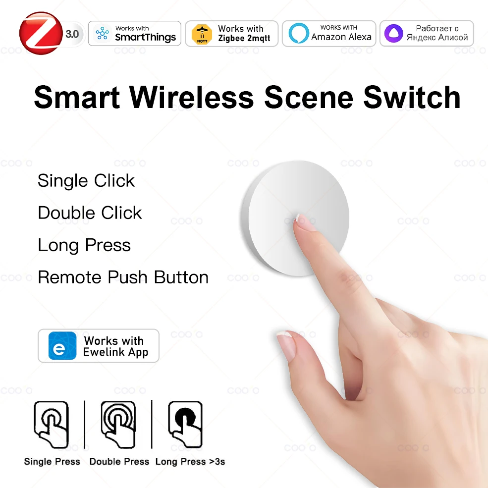 

Ewelink Zigbee Smart Push Button Wireless Switch Include Battery Remote Control Automation Scenario Switch work with Zigbee2MQTT