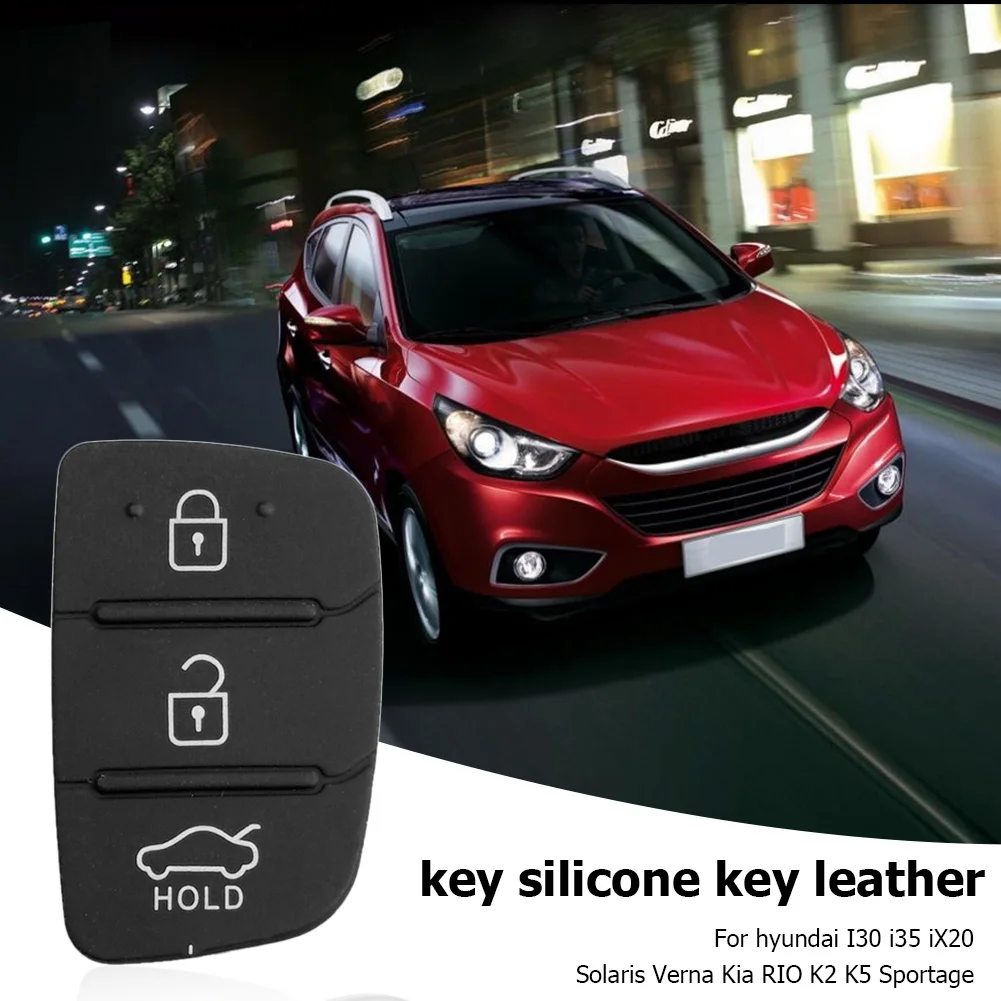 3-Button Rubber Key Pad Replacement For Hyundai I20, IX20, IX30, IX35, IX45 Key Fob (Black)
