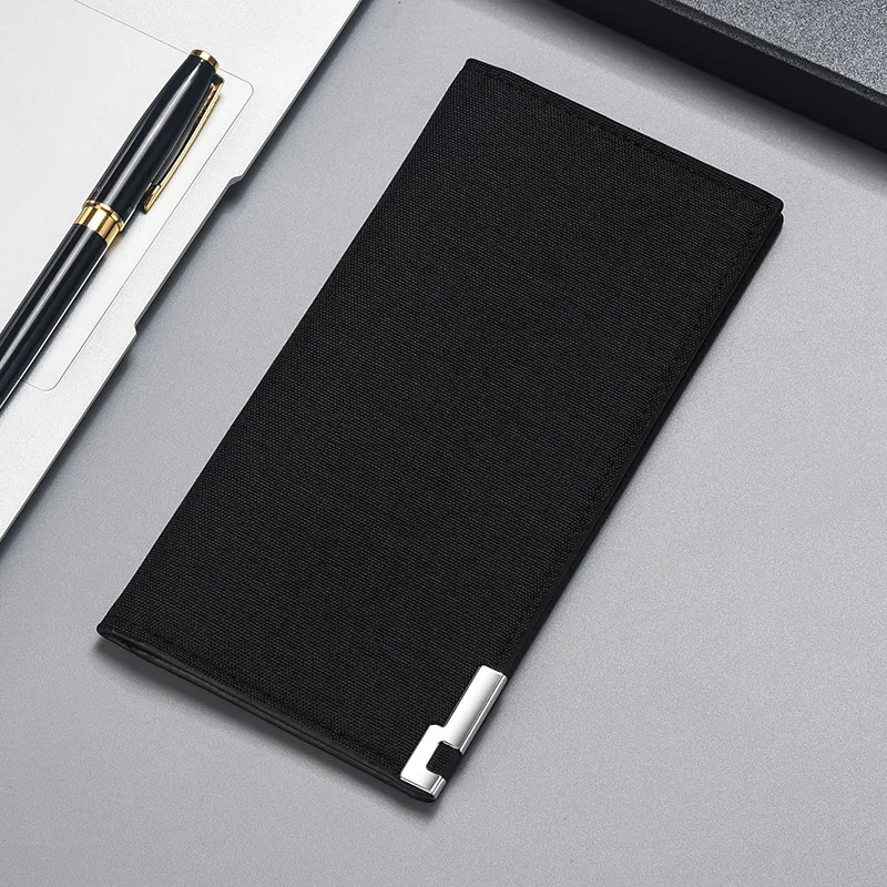 Male long ultra-thin Japanese folding canvas wallet, student simple retro fabric style, linen fabric moneyClip