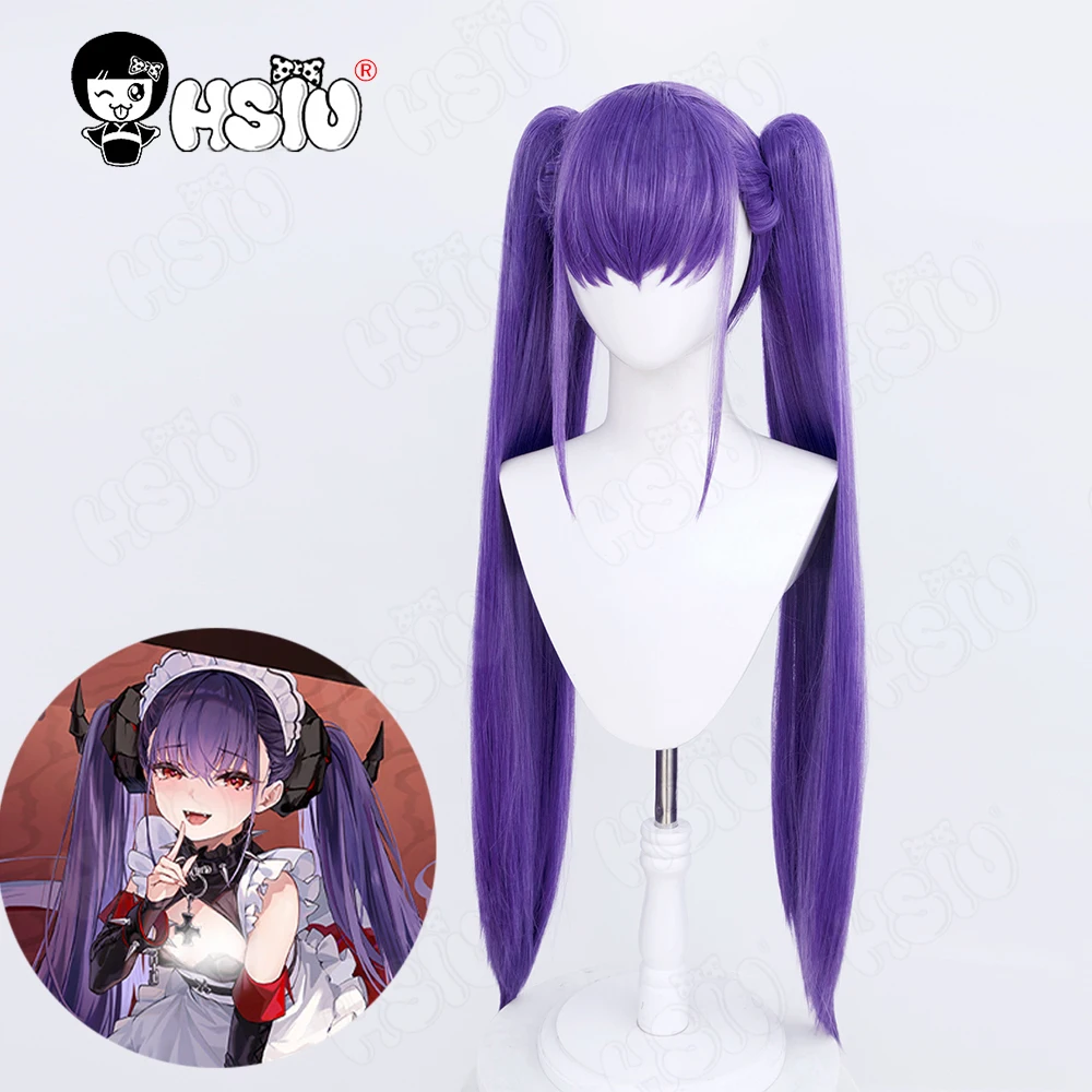 Anime Cosplay Perücke Lang Lila-Weiß Verlauf – Synthetik, Hitzebeständig, Inkl. 6 Bälle, Horn & Schnur