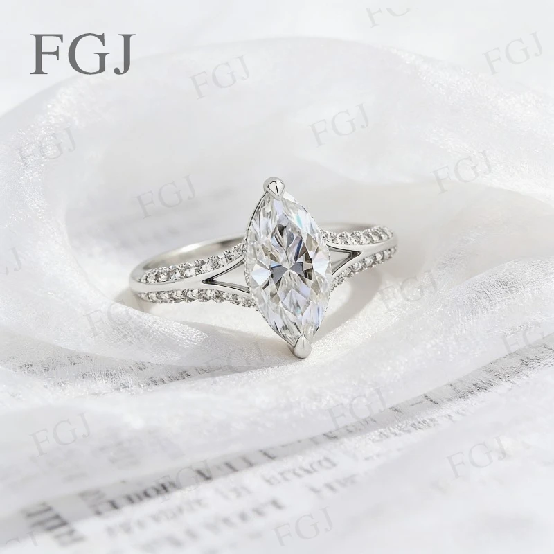 Luxuriöse Marquise-Schliff Moissanit Stapelringe S925 Silber Geteilter Schaft 2ct Verlobungsring Damen Brautsets Hochzeitsschmuck – Detail 6